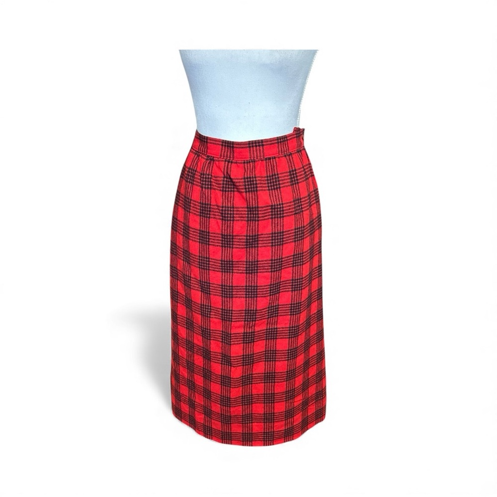 VTG Pendleton Tartan Plaid Virgin Wool Maxi Skirt Womens 14 Classic Holiday Red